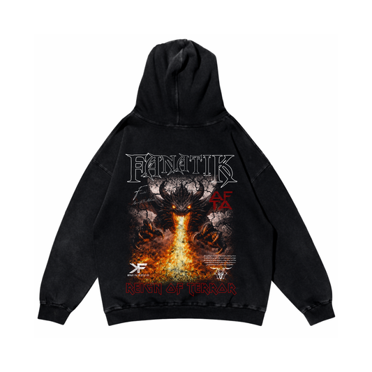 REIGN OF TERROR HOODIE ACID WASH BLACK