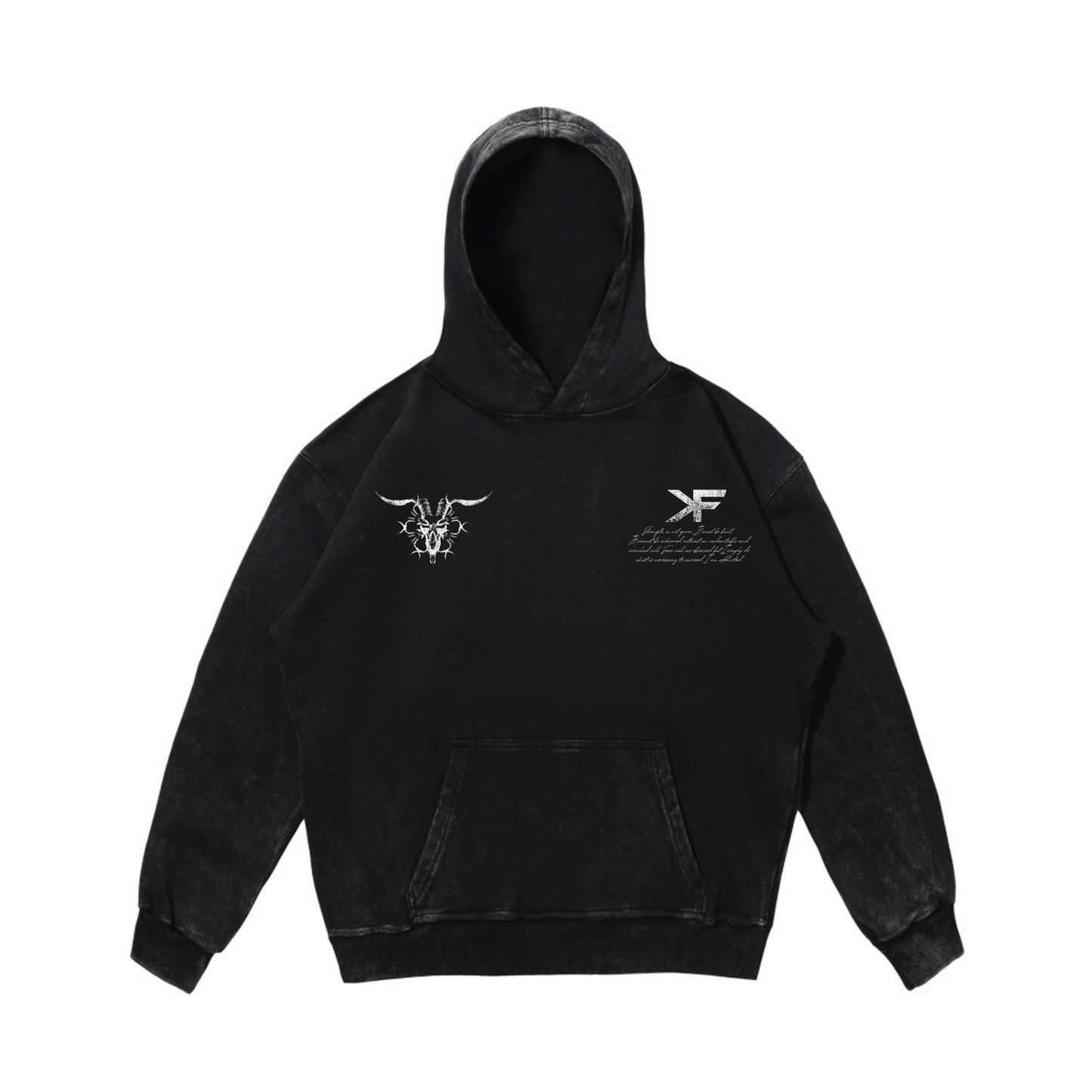 DEMON OF IRON HOODIE ACID WASH BLACK