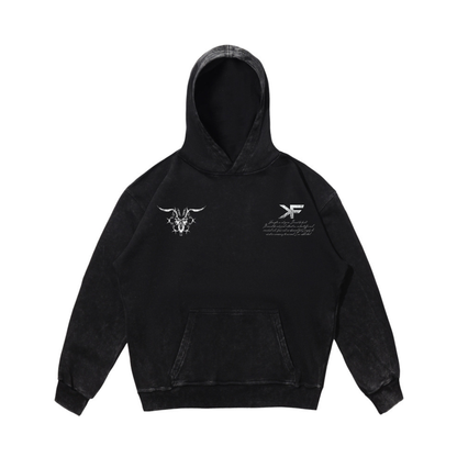 DEMON OF IRON HOODIE ACID WASH BLACK