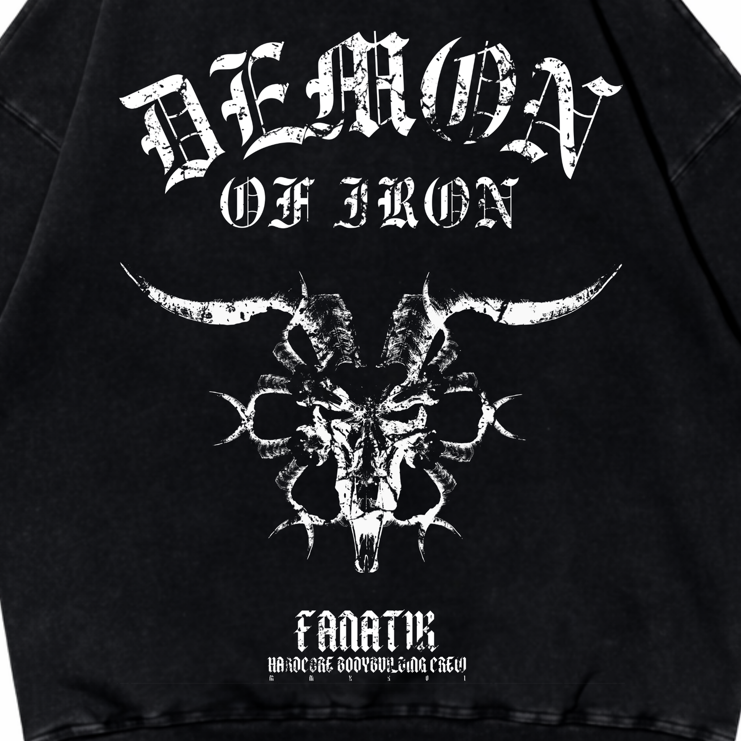 DEMON OF IRON HOODIE ACID WASH BLACK
