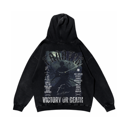 VICTORY OR DEATH HOODIE ACID WASH BLACK