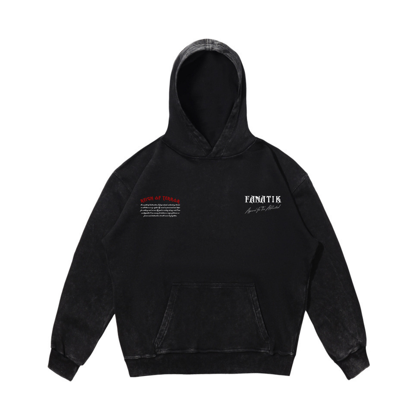 REIGN OF TERROR HOODIE ACID WASH BLACK