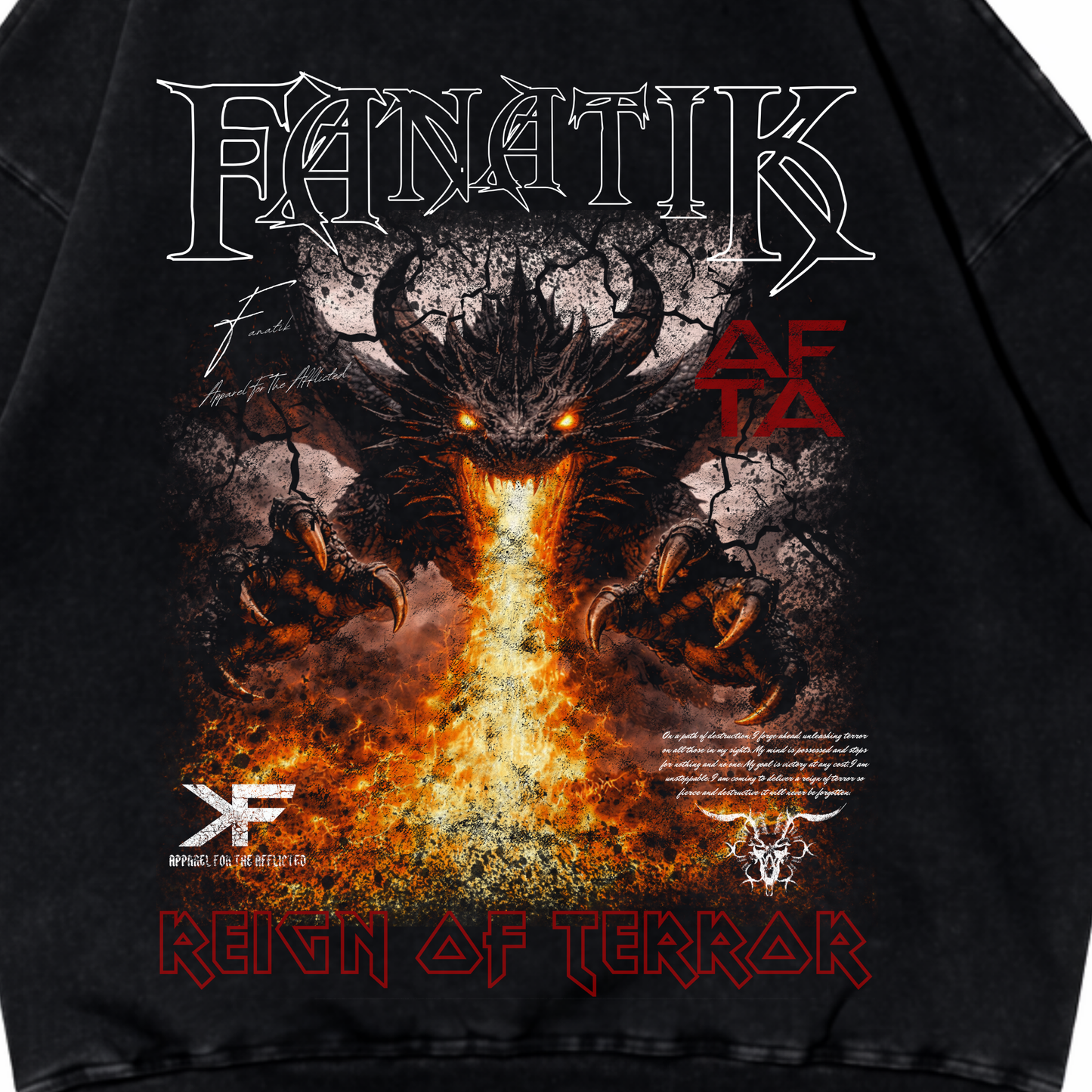 REIGN OF TERROR HOODIE ACID WASH BLACK