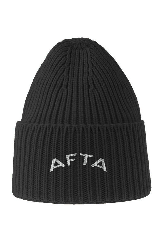 SIGNATURE - AFTA EMBROIDERED RIB KNIT BEANIE - BLACK NIGHT