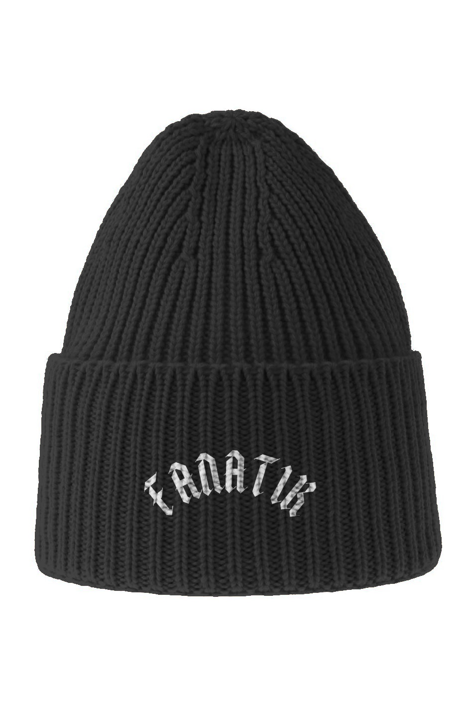 SIGNATURE - SOLID EMBROIDERED RIB KNIT BEANIE - OFF WHITE ON BLACK NIGHT